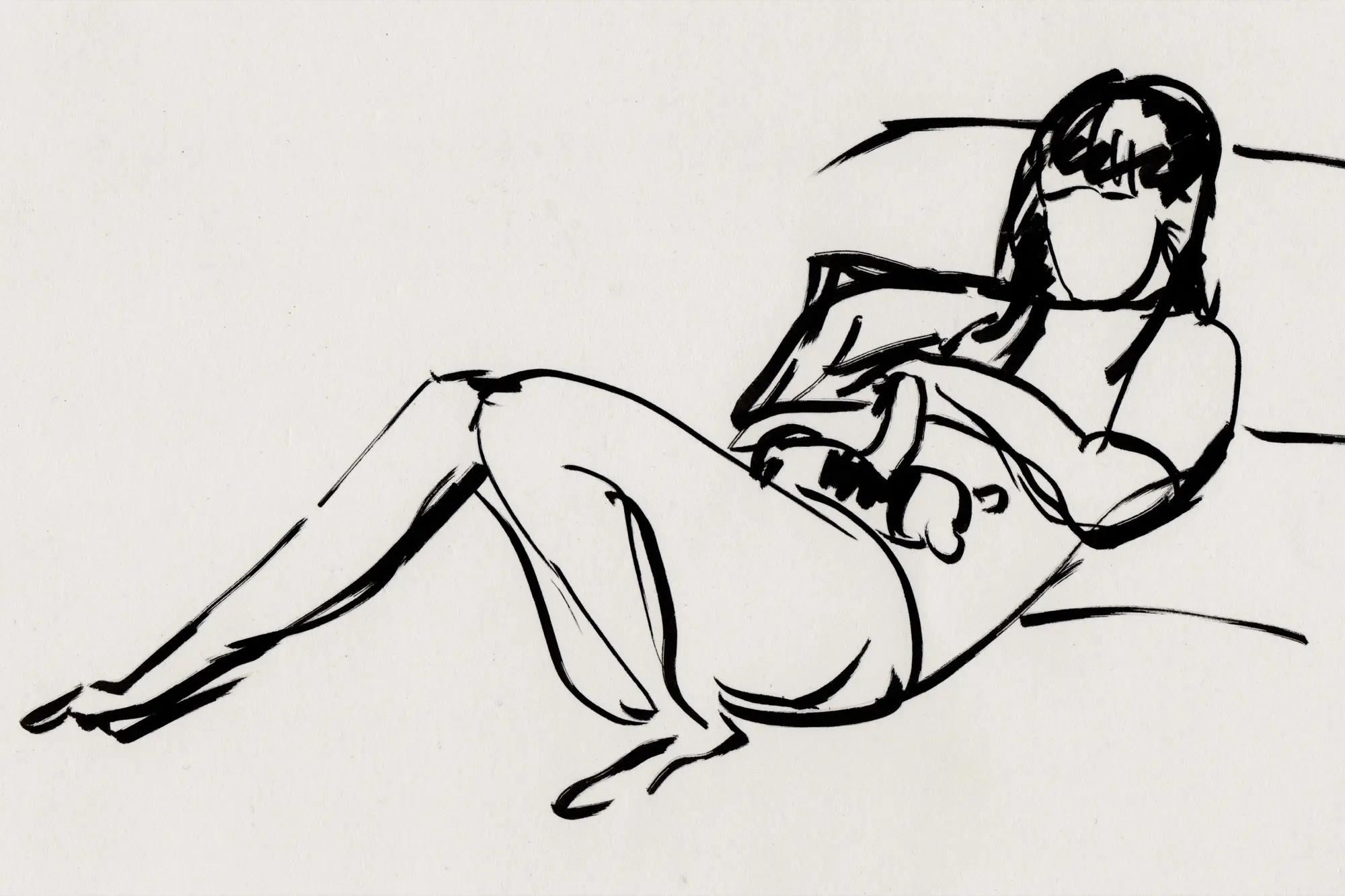 Illustrated woman lying on bed